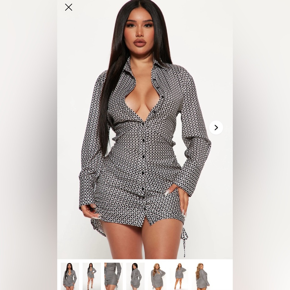 Fashion Nova Black and White Geometric Long Sleeve Dress